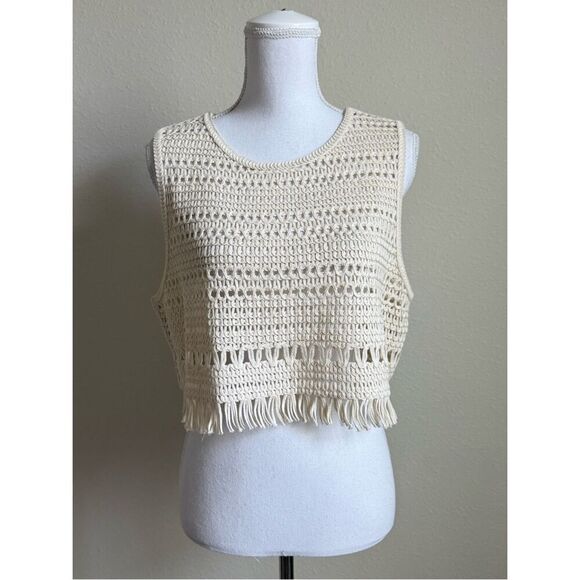 H&M Tops - H&M Crochet Crop Tank Top - Cream